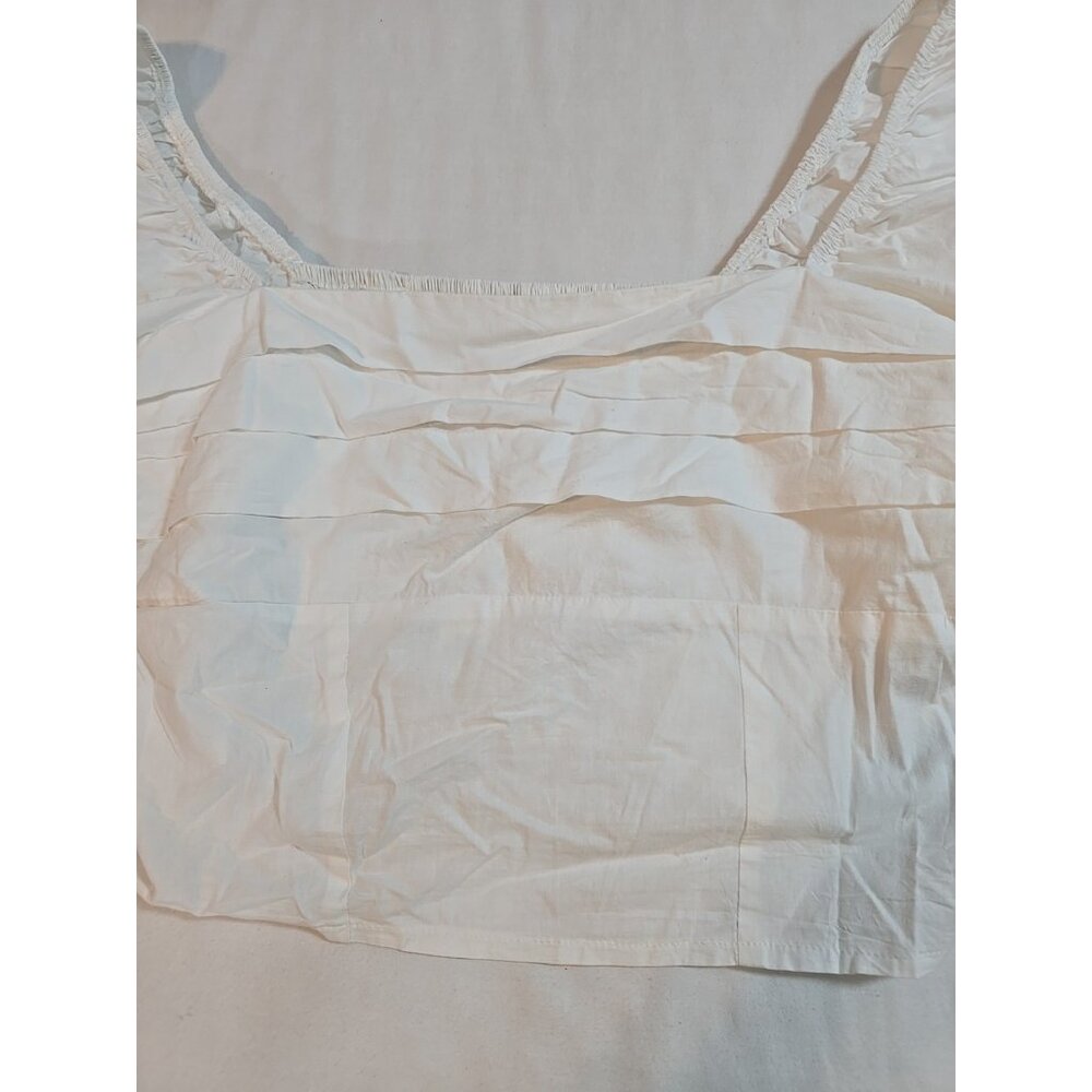 Sim & Sam Crop Top smocked White Ruffle Layered Cotton Short Puff Sleeve Size XL - Picture 9 of 16